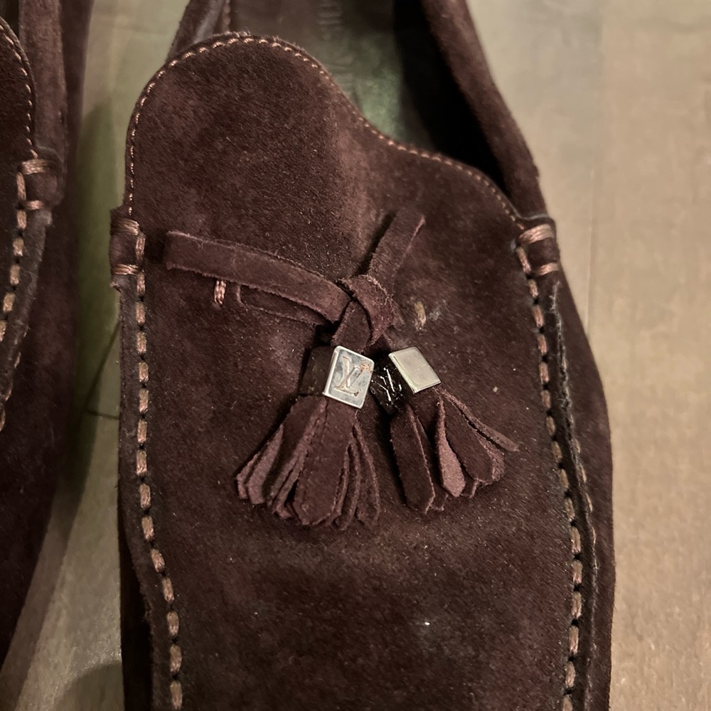 Louis Vuitton Brown Suede Shoes Moccasin Size 8.5 Excellent Condition Tassel - Picture 5 of 11